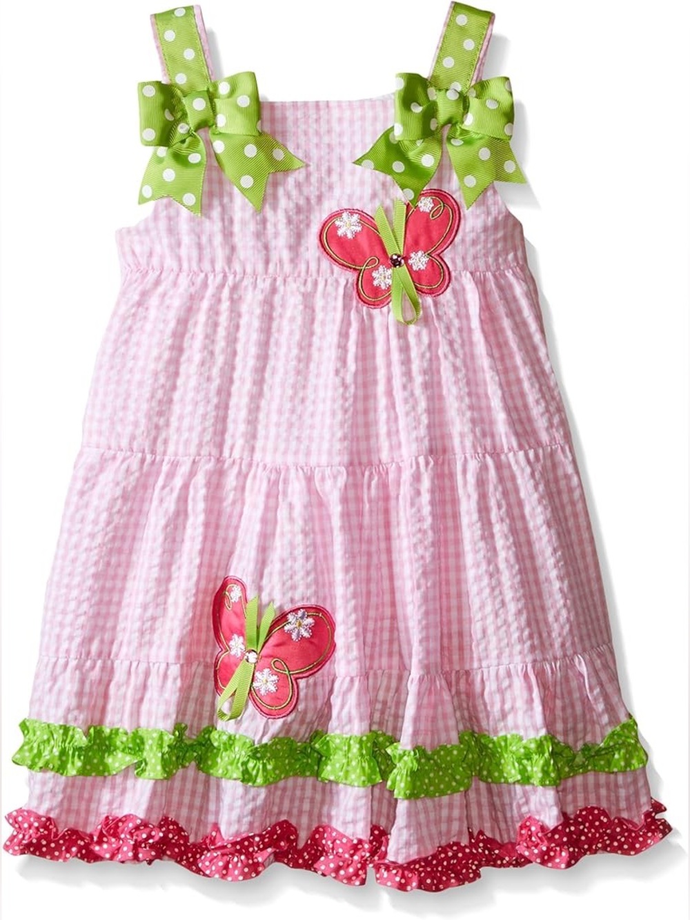 Emily Rose Pink Check Seersucker Dress with Butterfly Appliqués size 6